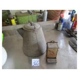 TIN COFFEE POT ; TIN MATCH SAFE