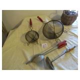 4- WOOD RED PAINTED HANDLE KITCHEN ITEMS