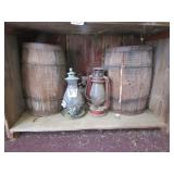 2 NAIL KEGS ; BARN LANTERN; MORE