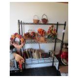 4 TIER METAL SHELF W/ DECOR ; OLD BOOKS