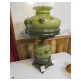 BEAUTIFUL PARLOR LAMP ,GREEN W/ GOLD TRIM