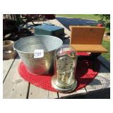 GALV. SMALL TUB ; ANNV. CLOCK ;LITTLE SCHOOL DESK