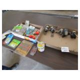 TOTE OF FISHING REELS & SUPPLIES