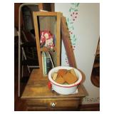 WOOD BOX ; RED /WHITE GRANITE; LYE SOAP; DECOR