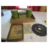 GREEN LEAF TINS; OLD COOK BOOKS ;MORE