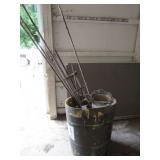 BARREL FULL OF TENT POLES & SUPPLIES ; SCRAP IRON