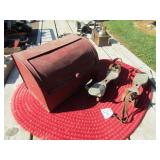 TIN BREAD BOX ; VINTAGE ROLLER SKATES