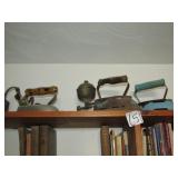 2- GAS IRONS; EARLY ELECTRIC IRON ; GAS PUMP