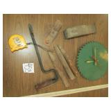 SAW BLADE CLOCK ; HAY HOOK; WOOD BARN PEGS