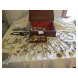 ESTATE JEWELRY W/ WOOD BOX; LADIES WATCHES