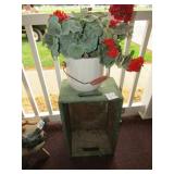 GREEN PAINTED BOX ; RED WHITE POT