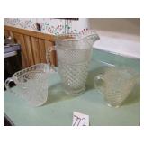 DIAMOND POINT TEA PITCHER ; 2 CREAMERS