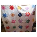 VINTAGE DOUBLE 8 POINT STAR HAND SEWN QUILT