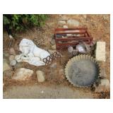 DECOR YARD ART WAGON ;SPRINKLER CAN ; PIG PAN