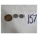 1965 KENNEDY HALF DOLLAR ; 2 STEEL PENNIES