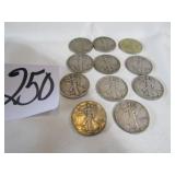11- WALKING LIBERTY SILVER HALF DOLLARS 30'S, 40'S