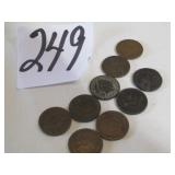 9- INDIAN HEAD PENNIES - 1890'S ,1900'S