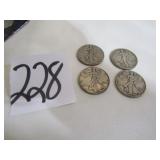 4- WALKING LIBERTY SILVER HALF DOLLARS -1943, 44,