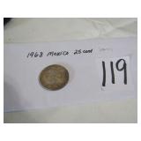 1968 MEXICO SILVER 25 PESO'S COMM. COIN FOR XIX