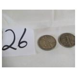 2- 1939 LIBERTY WALKING HALF DOLLARS