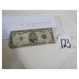 $5 1934C SILVER CERTIFICATE BLUE SEAL