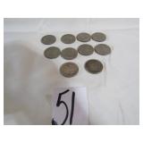 10- 1970'S KENNEDY HALF DOLLARS