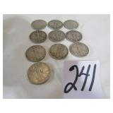 10- STANDING LIBERTY SILVER HALF DOLLARS -1944-47