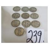 10 - STANDING LIBERTY SILVER HALF DOLLARS -1937