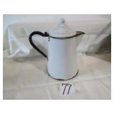 WHITE GRANITE COFFEE POT W/ BLUE TRIM
