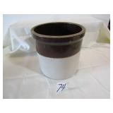 2 GAL BROWN & WHITE CROCK W/ CRACKS