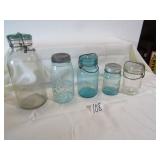 5- CANNING JARS - MASON 1858, QUICK SEAL, FOSTER