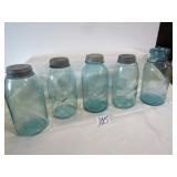5- HALF GAL. TRIPLE L BALL BLUE JARS