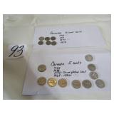10- CANADIAN 5 CENT COINS- 1928,38,94 CHROME