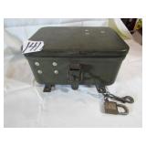 EARLY MILITARY METAL STORGE BOX W/ PAD LOCK