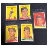 Five 1958 Topps baseball cards