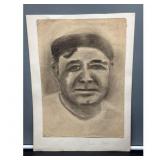 Charcoal Portrait Study on Paper Babe Ruth
