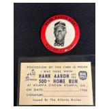 Hank Aaron 500th Home Run Button and Ticket