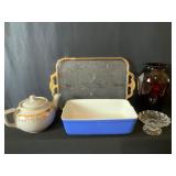 Hall Dish & Tea Pot, Red Vase, Platter