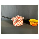 Red Swirl Enamelware Pan & Red & Yellow Enamelware