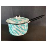 Turquoise Aqua Swirl Enamelware Pan with Lid