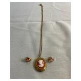 Vintage Cameo Necklace & Earring Set