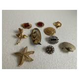 Lot of 10 Vintage Pins 1 Art Deco Lady in Mirror