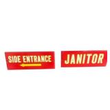 Side Entrance & Janitor Metal Smaltz Paint Signs