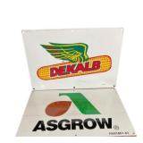 DeKalb/Asgrow Lot of 2 Metal Double Sided Signs