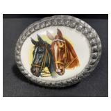 Horse Heads on Porcelain Belt Buckle