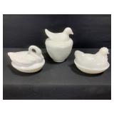 Hen, Swan and Bird Milk Glass On Nests