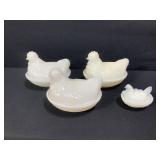 Hen on Nest-Milk Glass