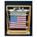 Hand-Woven American Flag on Wooden Loom