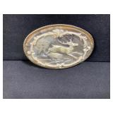 Genuine Incolay Stone Deer Belt Buckle 1970