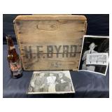 H.F. Byrd Wood Crate, Bottle & Pictures